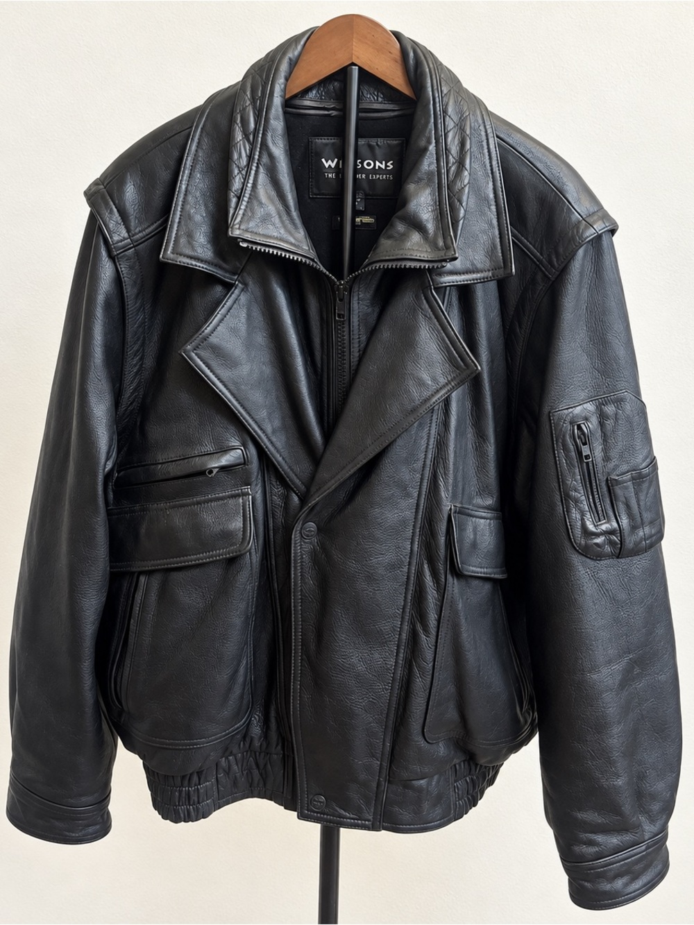 Wilsons Leather Black Bomber Jacket Men’s XL
